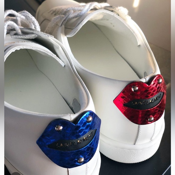 🇫🇷 Saint Laurent White Signature Court Classic Lips Sneakers - Picture 13 of 13